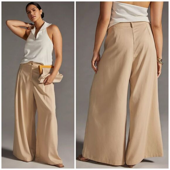 Anthropologie Pants - NWT Anthropologie Amadi Pleated Wide Leg Trousers Pants Size XL Petite